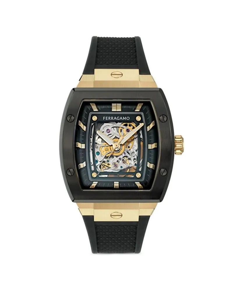Ferragamo F-80 Tonneau Skeleton 42mm - Schwarz Schwarz