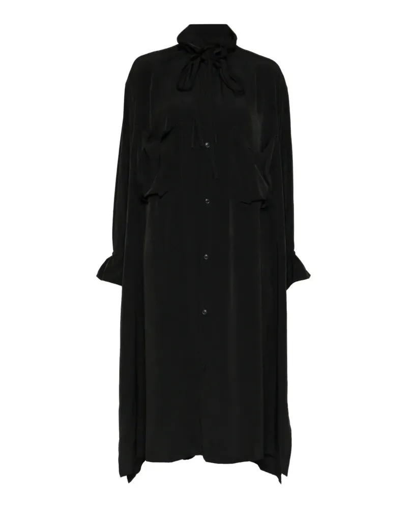 Yohji Yamamoto Ta/Pe Crepe de Chine Kleid mit Raffkragen - Schwarz Schwarz