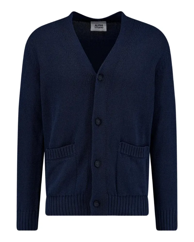 Alpha Studio ribbed-trim button-up cardigan - Blau Blau