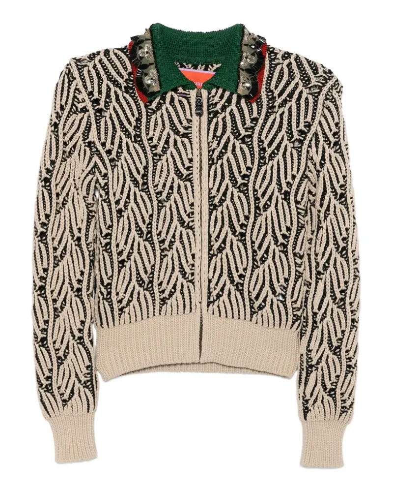 La DoubleJ patterned embellished collar cardigan - Nude Nude