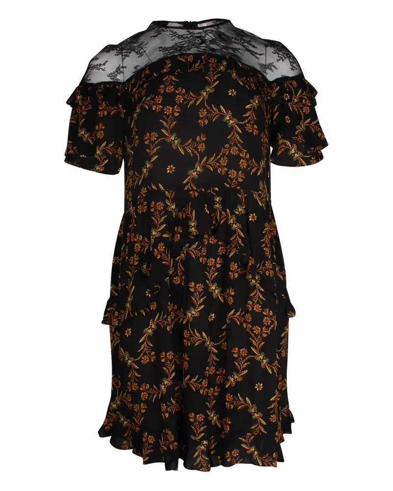 Sandro floral-print ruffled mini dress - Schwarz Schwarz