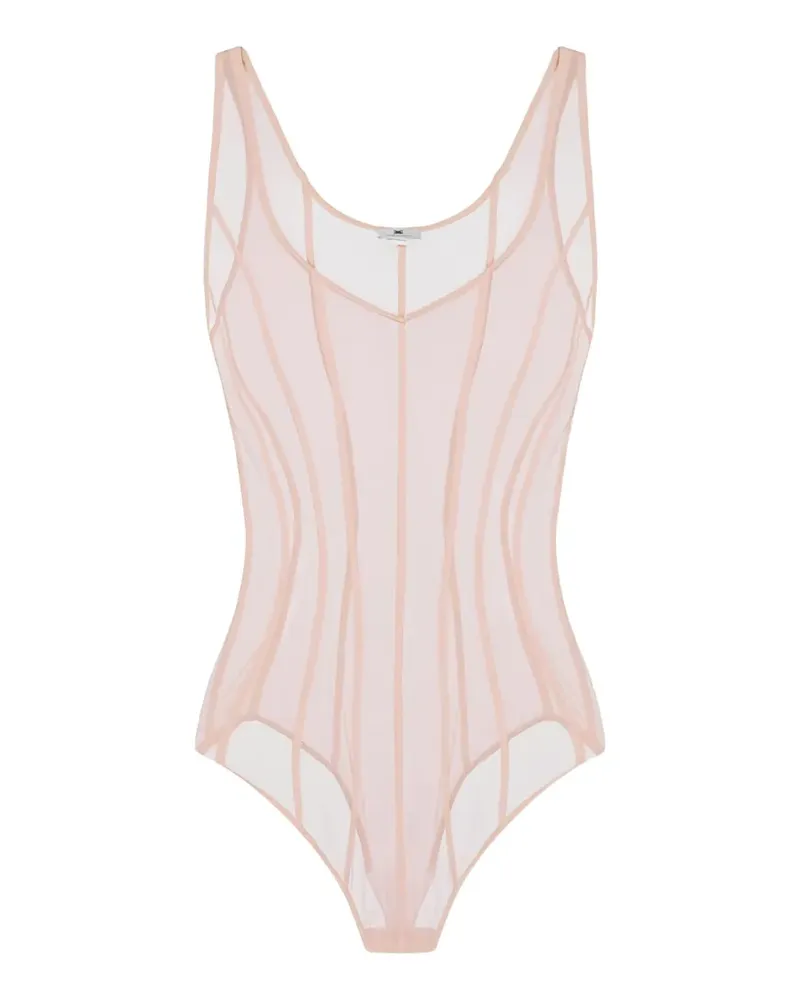 Elisabetta Franchi Body aus Mikro-Mesh mit Tüll - Nude Nude