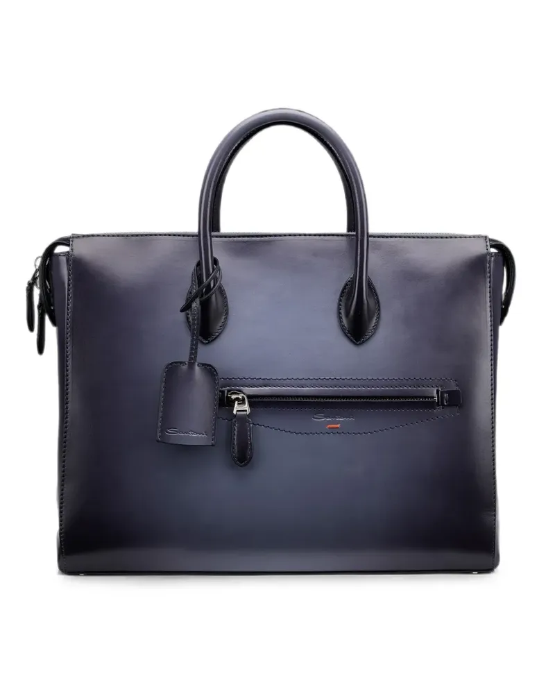 Santoni logo-plaque zip-fastening laptop bag - Blau Blau