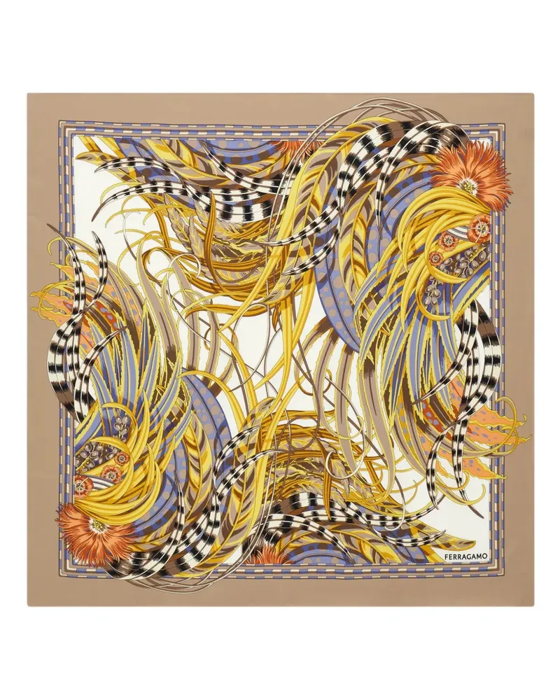 Ferragamo rooster print silk scarf - Nude Nude