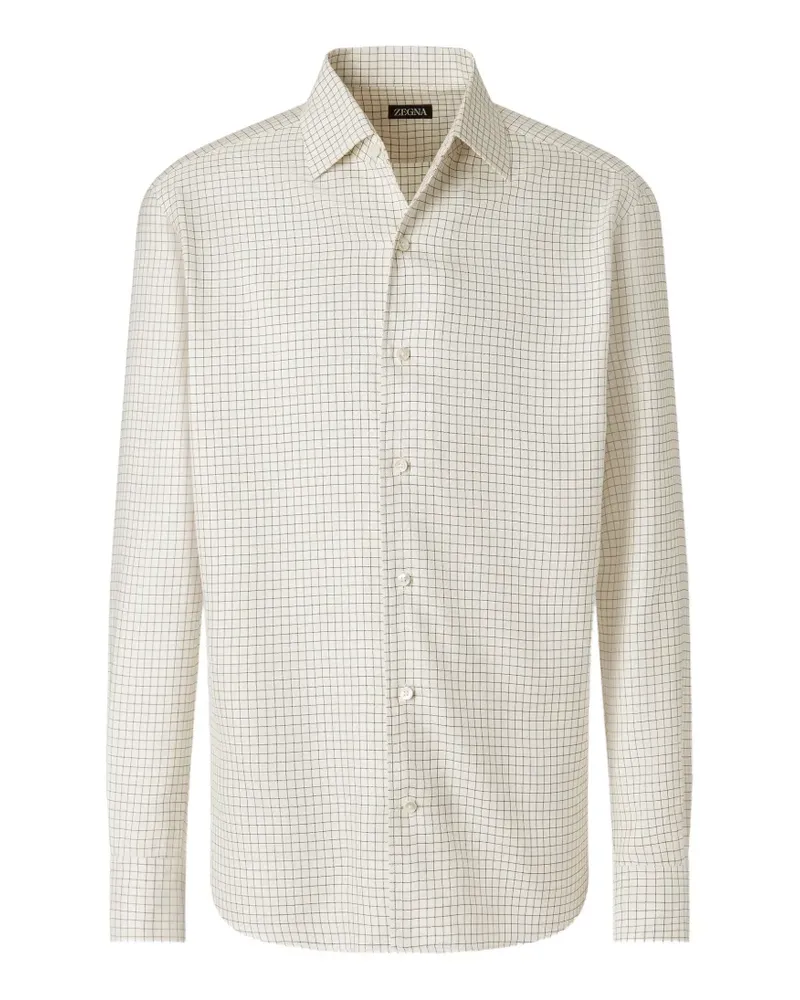 Ermenegildo Zegna Seidenhemd mit Karomuster - Weiß Weiß