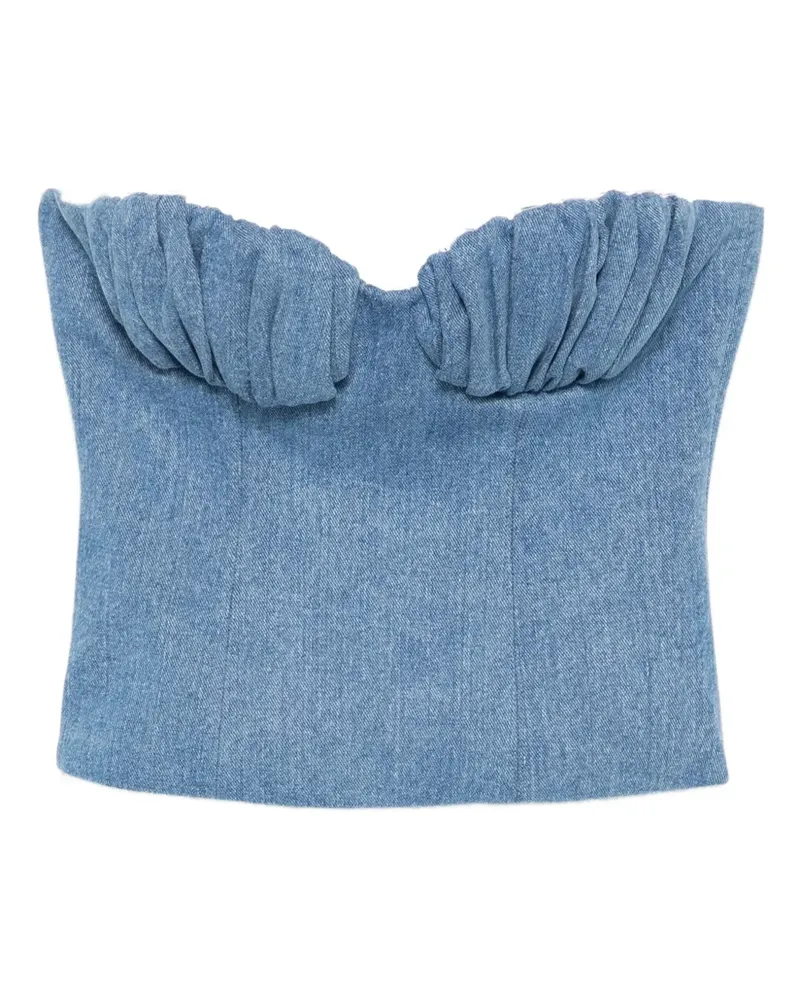 Rowen Rose Gerafftes Jeans-Bustier-Top - Blau Blau
