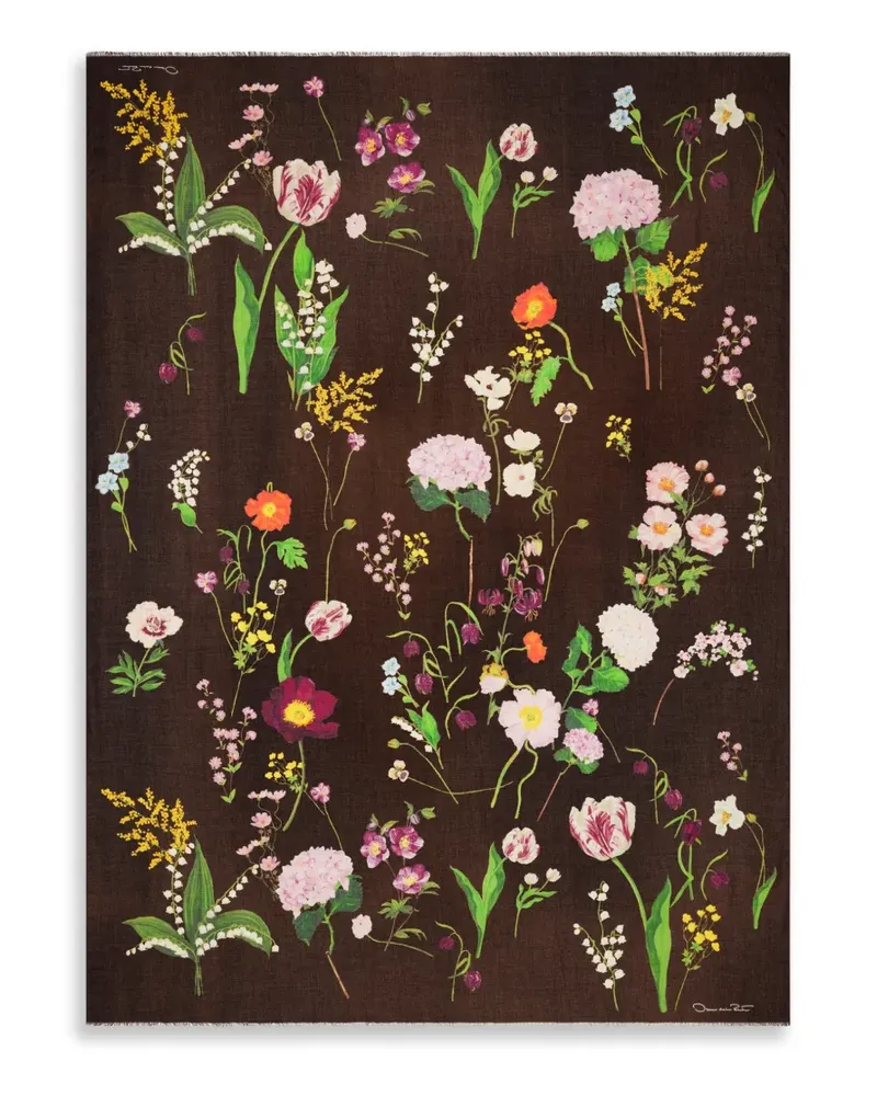 Oscar de la Renta Ausgefranster Schal mit botanischem Print - Braun Braun