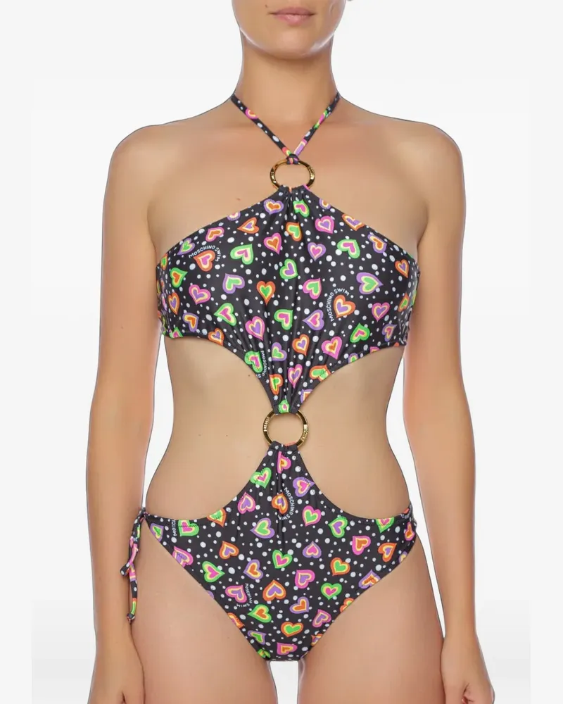Moschino heart-print ring-detail swimsuit - Schwarz Schwarz