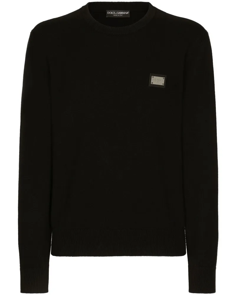 Dolce & Gabbana Kaschmirpullover mit Logo-Schild - Schwarz Schwarz