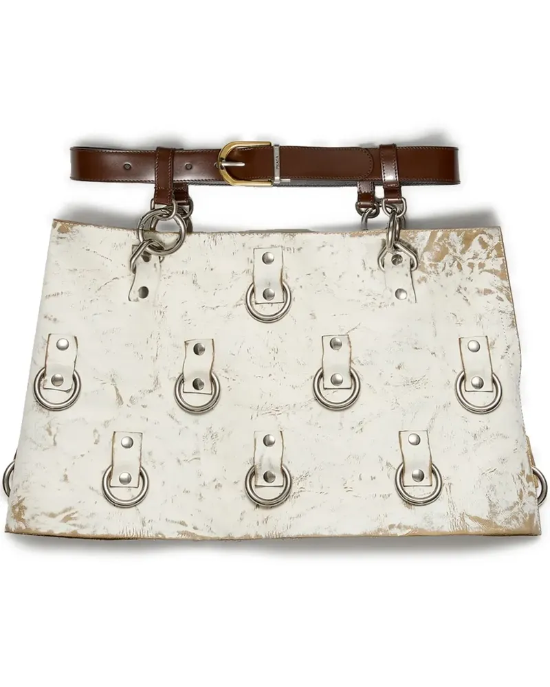 Prada Minirock aus Leder mit Ringdetail - Weiß Weiß
