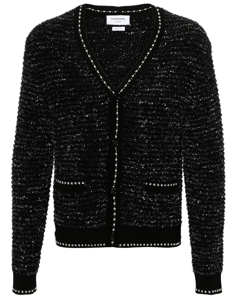 Thom Browne Cardigan aus Tweed mit V-Ausschnitt - Schwarz Schwarz