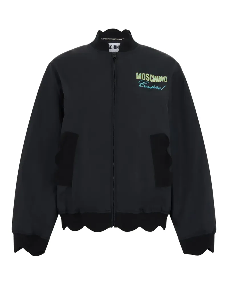 Moschino scalloped-edge logo-print bomber jacket - Schwarz Schwarz