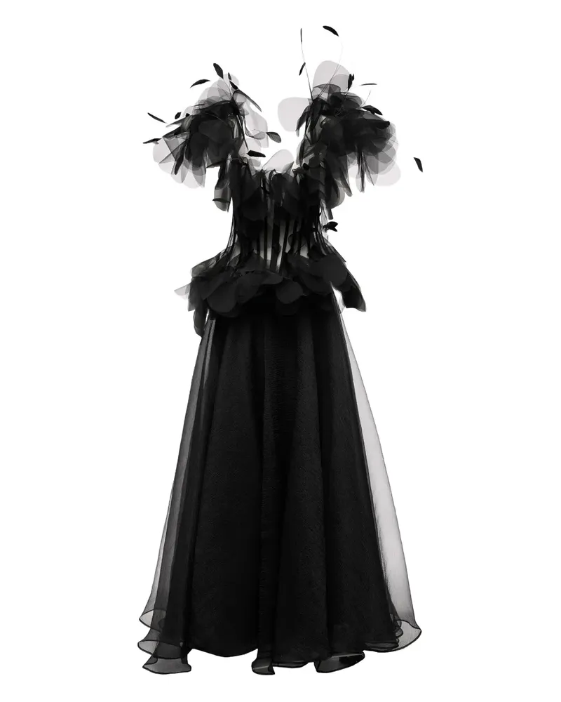 Ana Radu Kleid mit Federn - Schwarz Schwarz