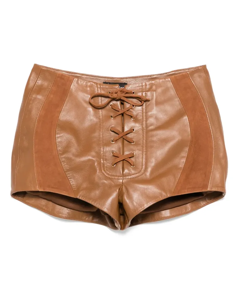 Retrofête Ledershorts mit Schnürung - Braun Braun