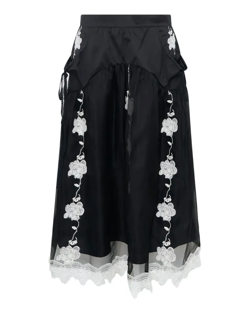 Renli Su layered lace-trim midi skirt - Schwarz Schwarz