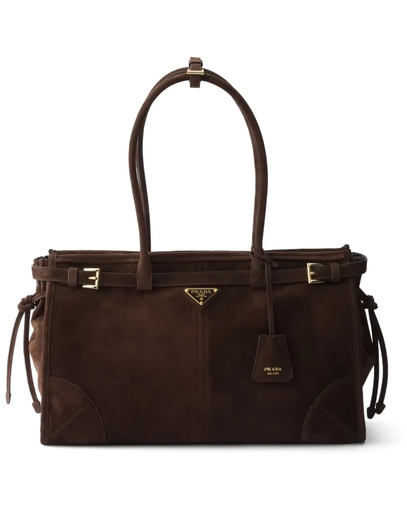 Prada Große Bonnie Wildleder-Handtasche - Braun Braun