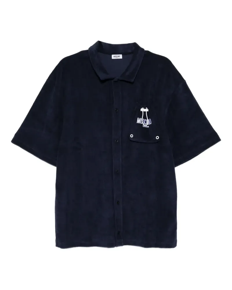 Moschino terry-cloth logo-patch shirt - Blau Blau