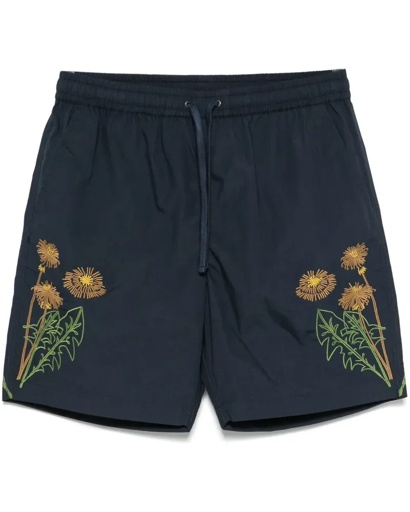Universal Works Shorts mit Blumenstickerei - Blau Blau