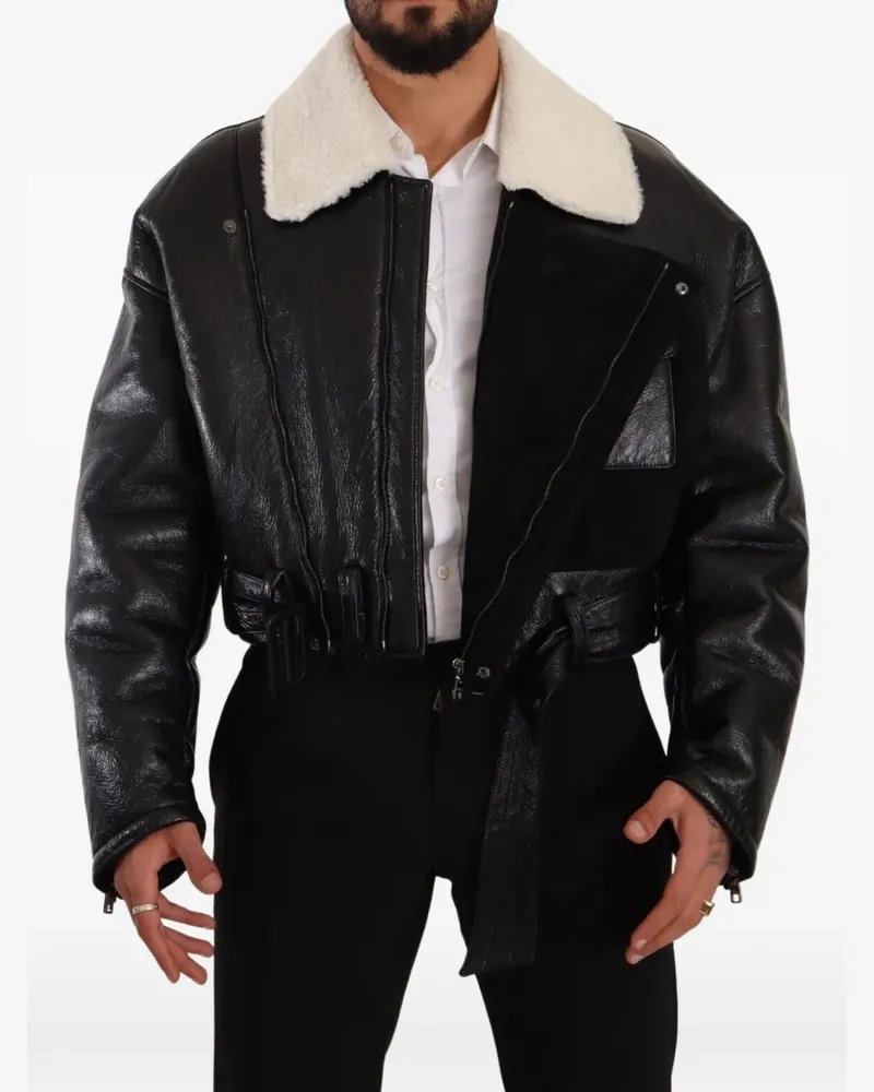 Dolce & Gabbana Shearling-Jacke mit Gürtel - Schwarz Schwarz