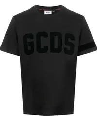 GCDS T-Shirt mit beflocktem Logo Schwarz