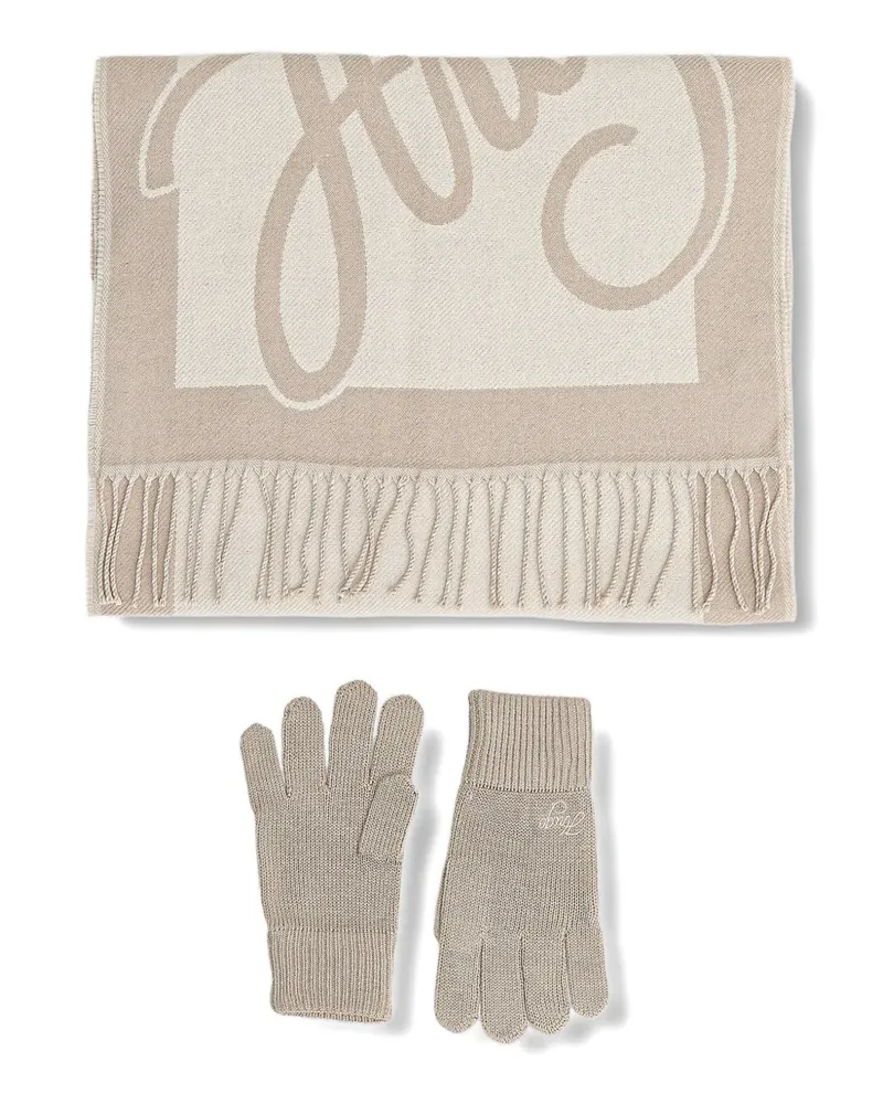 HUGO BOSS fringed-border scarf set - Nude Nude