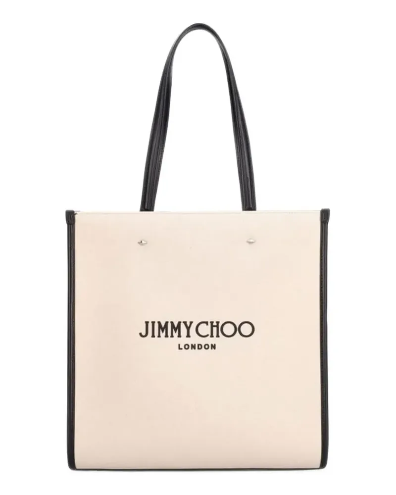 Jimmy Choo logo-print canvas tote bag - Nude Nude