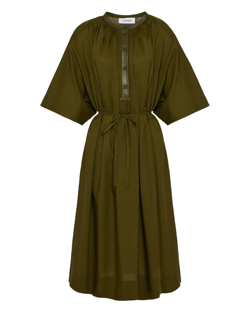 Yves Salomon Minikleid mit Lederbesatz - Grün Grün