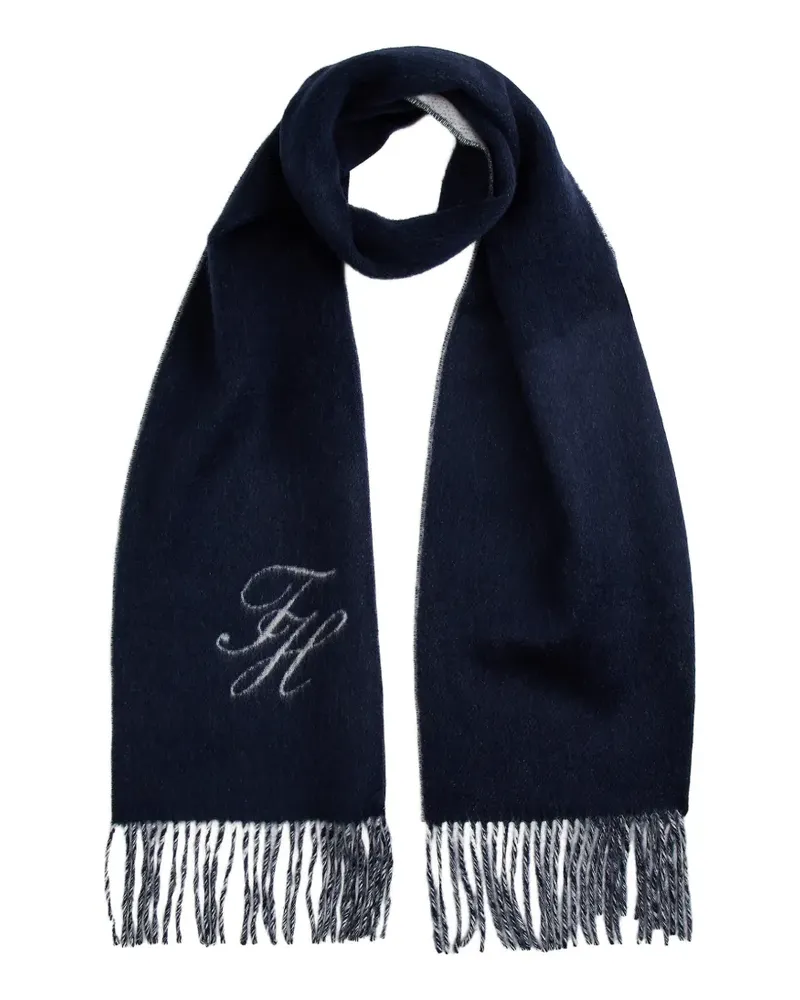 Tommy Hilfiger logo-embroidered fringed scarf - Blau Blau
