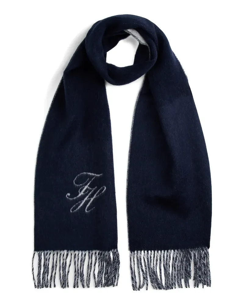 Tommy Hilfiger logo-embroidered fringed scarf - Blau Blau
