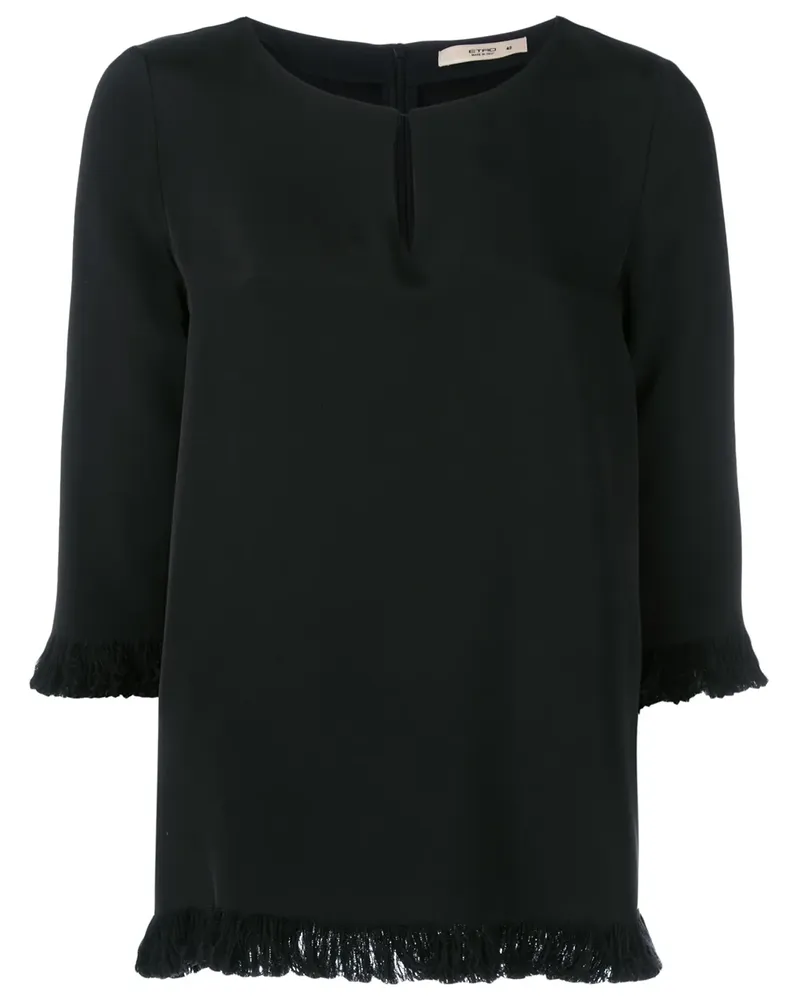 Etro Seidenbluse mit Fransen - Schwarz Schwarz