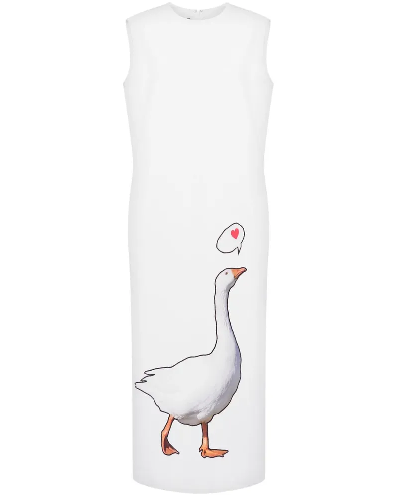 Moschino Midikleid mit Gänsemotiv - Weiß Weiß