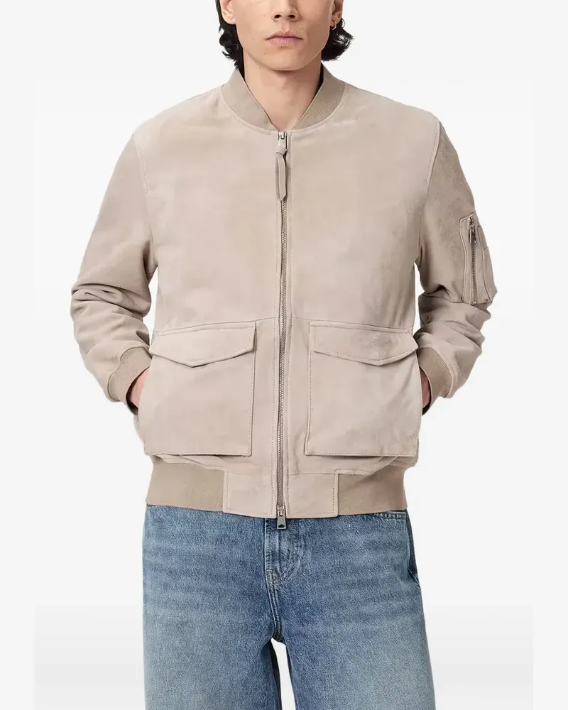 AllSaints suede-finish zip-up bomber jacket - Nude Nude