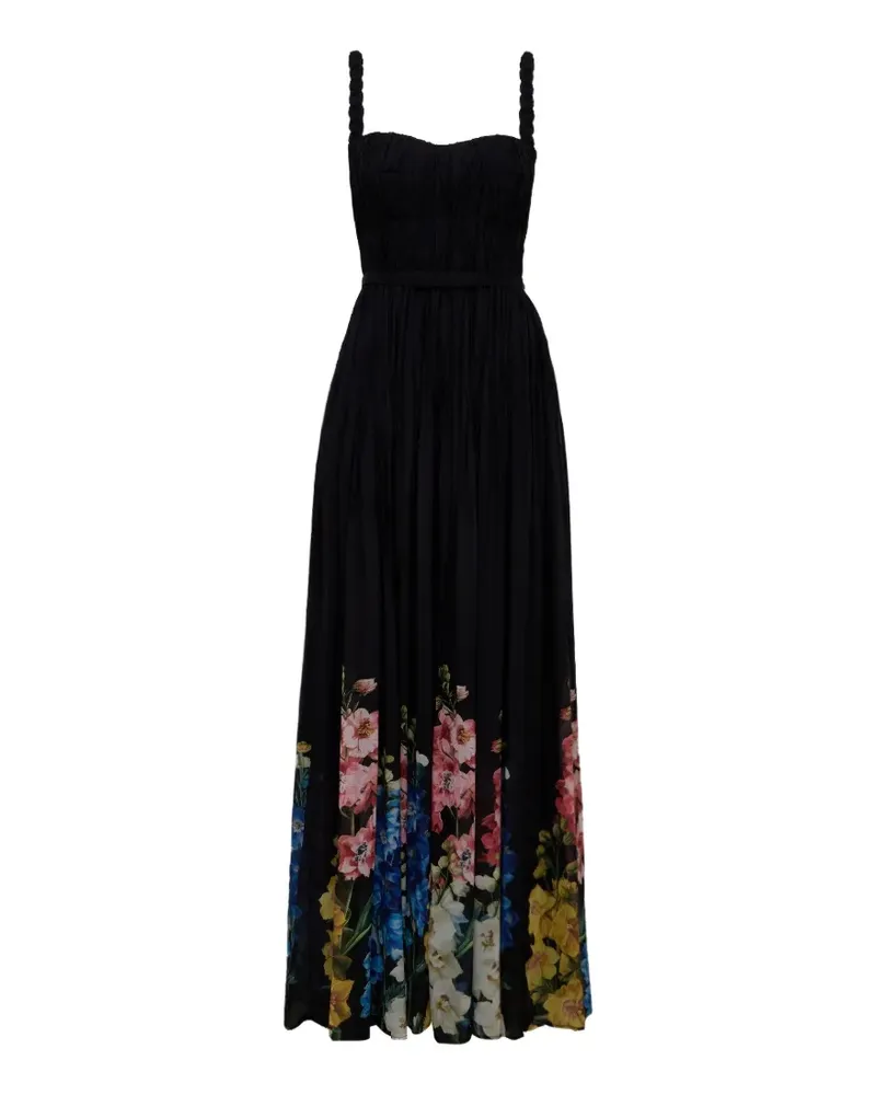 LEO LIN Gerüschtes Angelina Kleid mit Blumenprint - Schwarz Schwarz