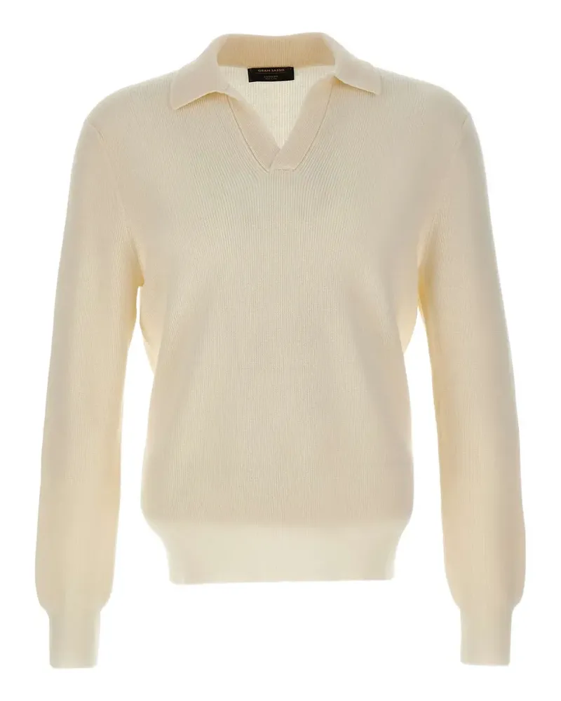 Gran Sasso ribbed-knit virgin wool polo-collar sweater - Weiß Weiß
