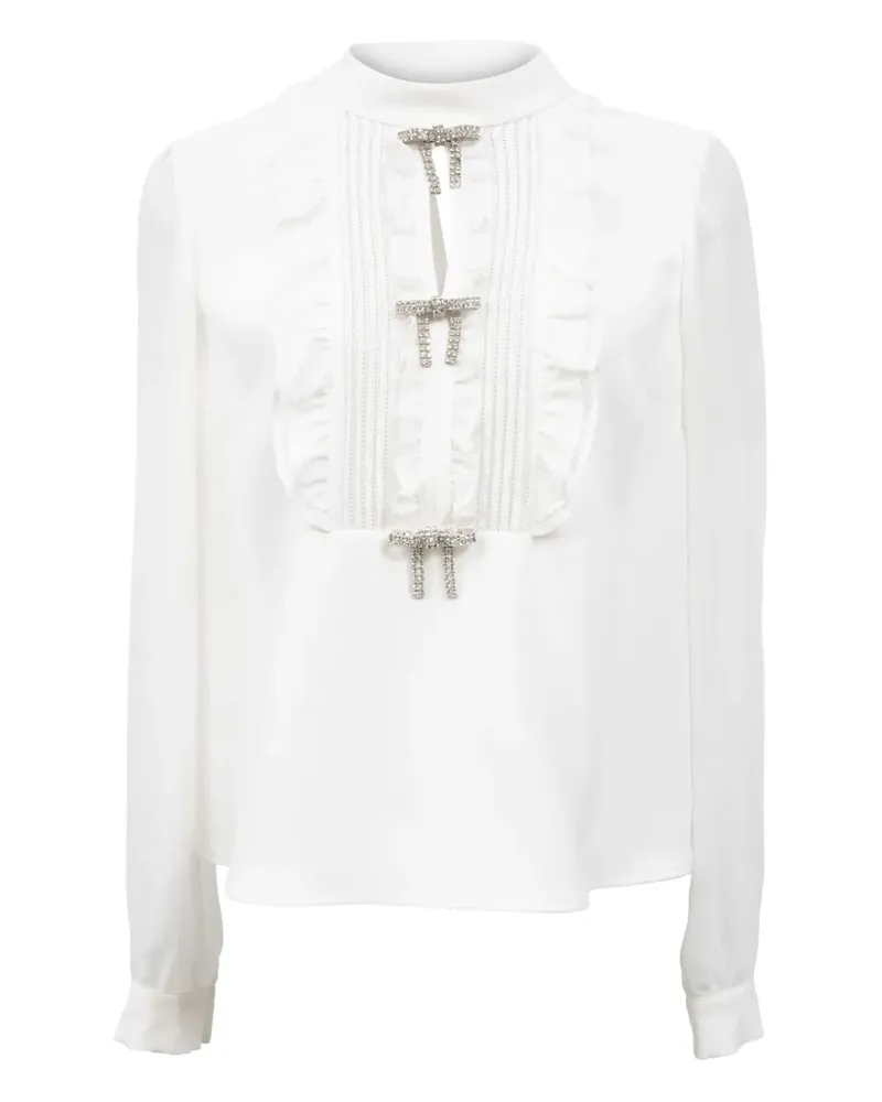 Self-Portrait ruffled crystal-embellished blouse - Weiß Weiß