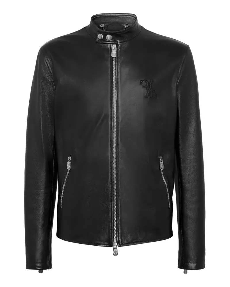 Billionaire Bestickte Lederjacke mit Reißverschluss - Schwarz Schwarz