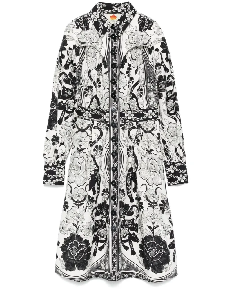 FARM Rio Flower Leopards Midikleid - Weiß Weiß