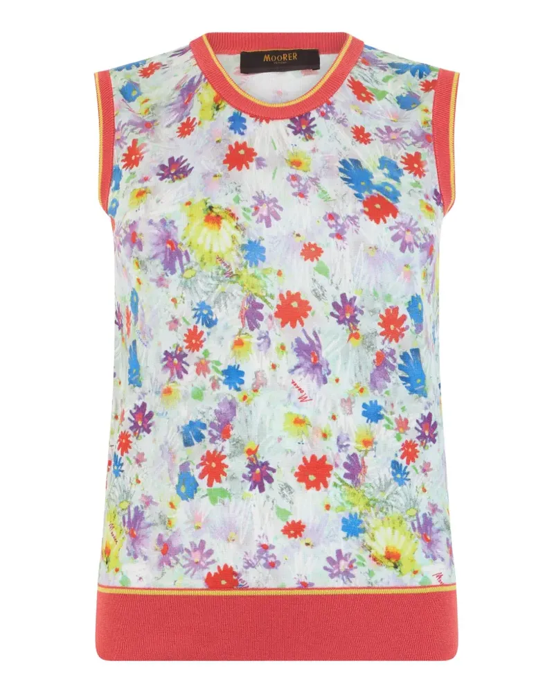 MOORER Gerippter Pullunder mit Blumenprint - Weiß Weiß