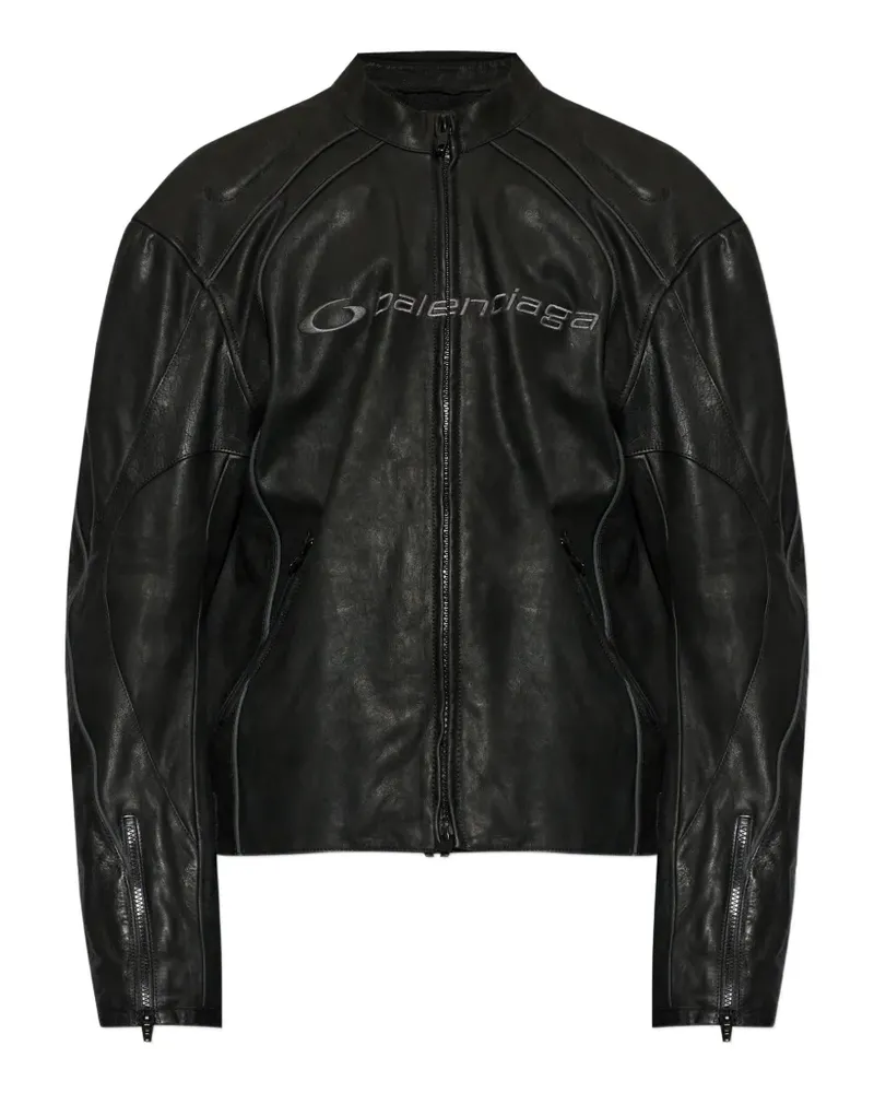 Balenciaga logo leather jacket - Schwarz Schwarz