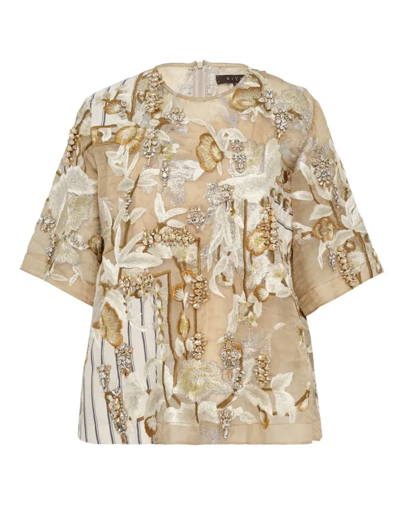 Biyan embellished silk blouse - Nude Nude