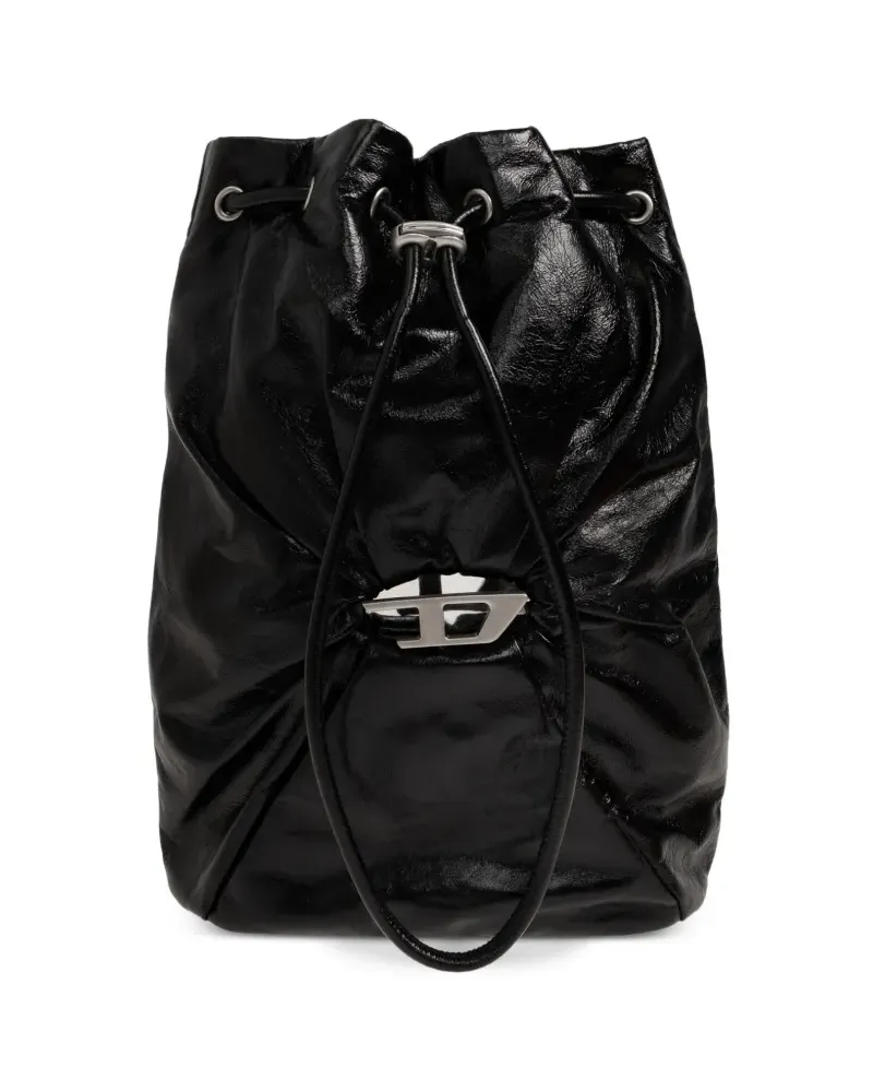 Diesel Scrunch-D Rucksack mit Logo-Schild - Schwarz Schwarz