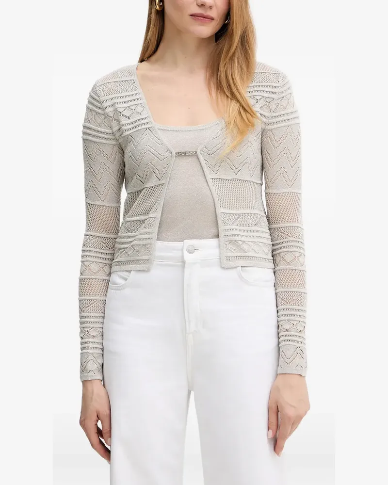 Guess pointelle-knit logo-plaque cardigan - Grau Grau