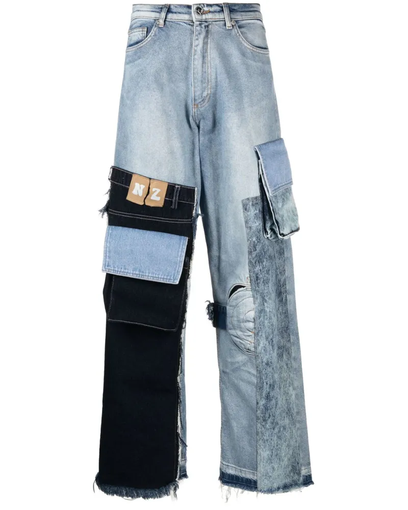 Natasha Zinko Cargo-Jeans im Patchwork-Look Blau