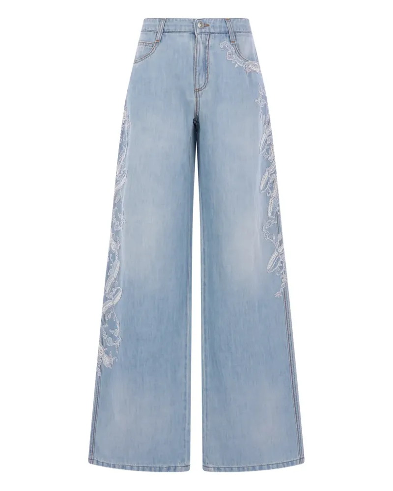Ermanno Scervino floral-embroidered buttoned jeans - Blau Blau