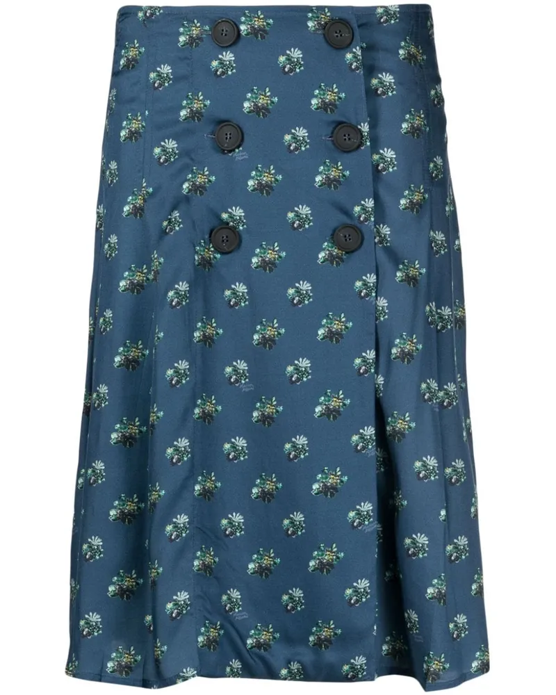 Kitsuné Wickelrock mit Blumen-Print - Blau Blau