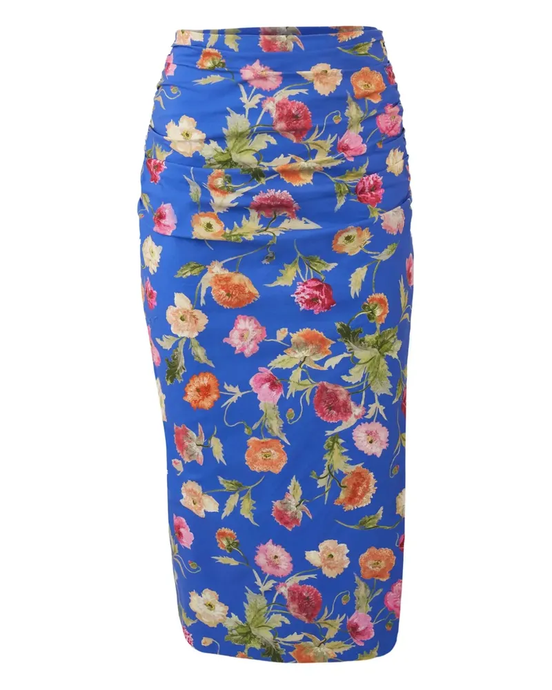Carolina Herrera New York Geraffter Midirock mit Mohn-Print - Blau Blau