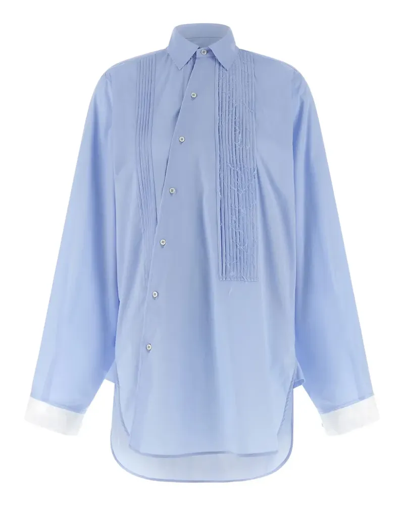 Jejia Plissiertes Crazy Smoking-Hemd - Blau Blau