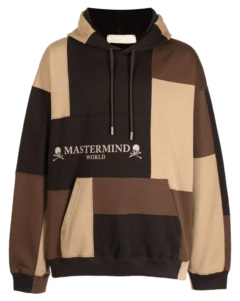 Mastermind World Hoodie in Colour-Block-Optik Braun