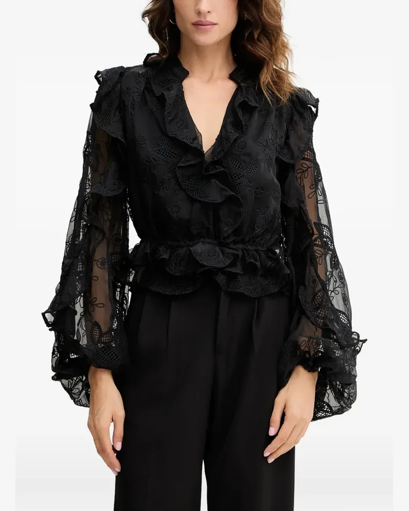 Bardot ruffled top - Schwarz Schwarz