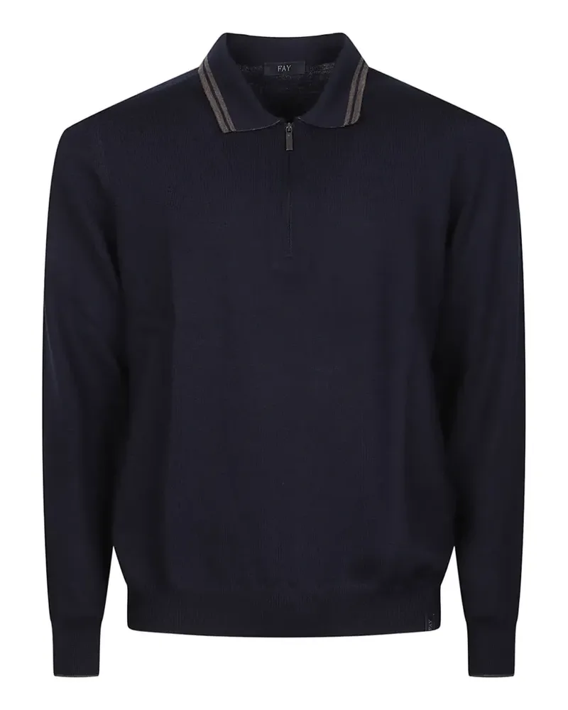 Fay stripe-trim quarter-zip polo shirt - Blau Blau